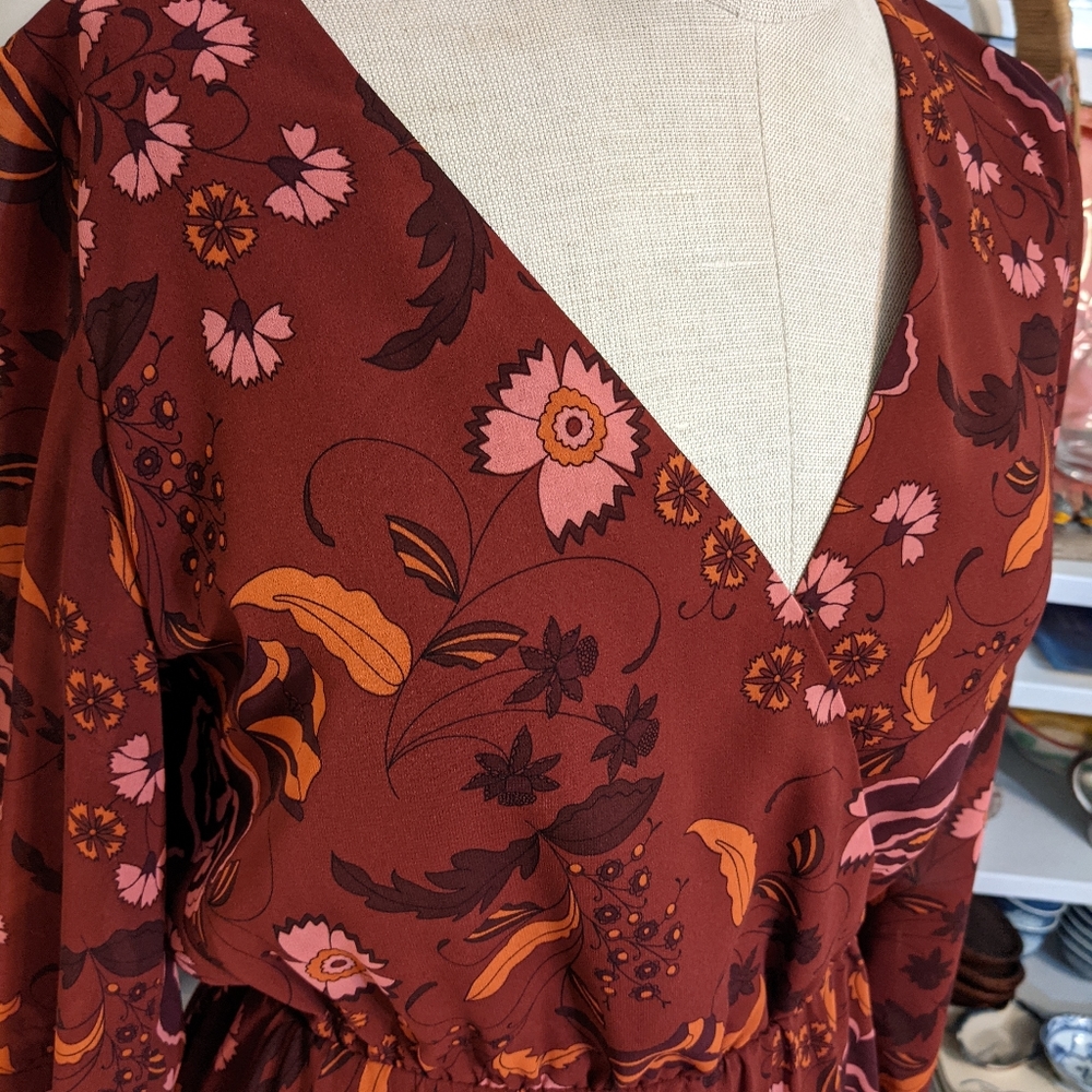 BB Dakota Carabelle Burgundy Floral Dress (S) - Picture 4 of 7